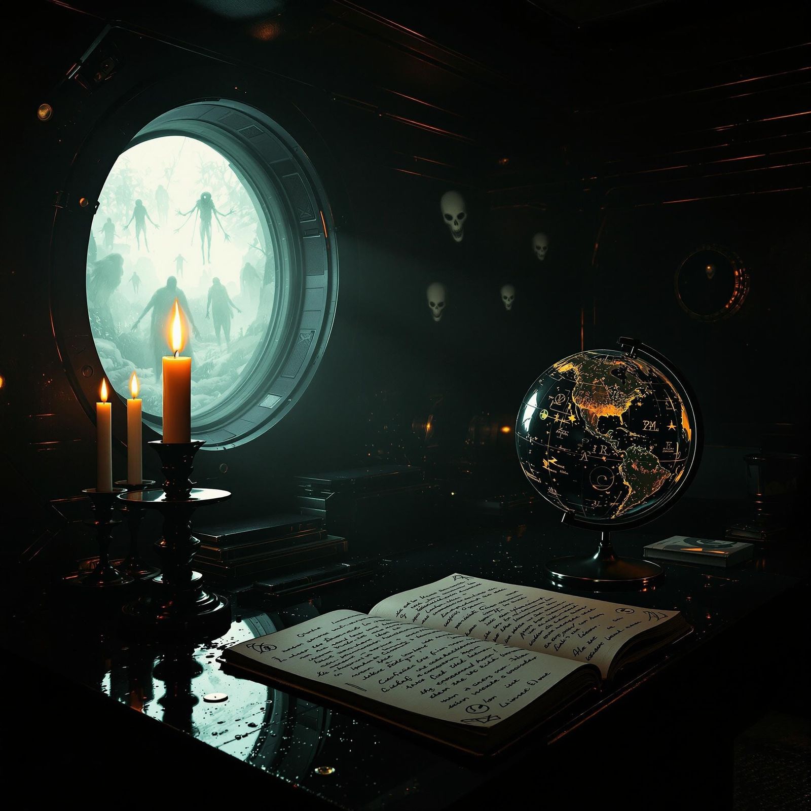 Haunted Airship Captain's Office in Beksiński Style