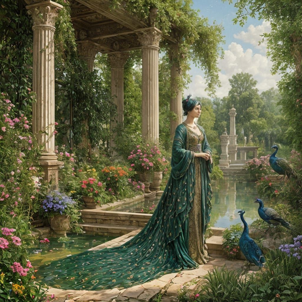 Peacock in Palladian Garden, Alma-Tadema Style