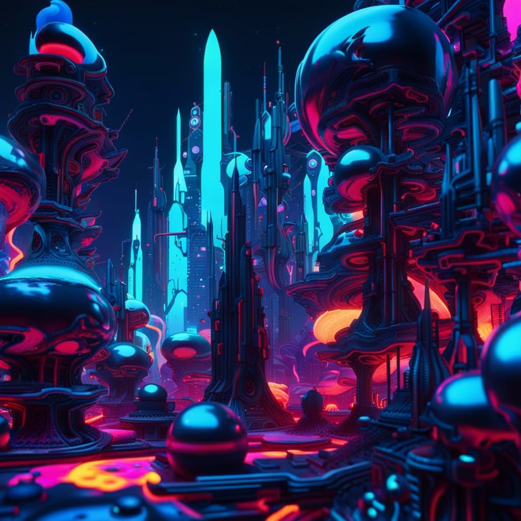 Psychedelic Lava Lamp City in Cyberpunk Style
