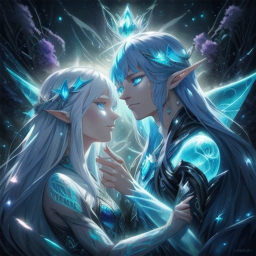 Luminous Blue Alien Queen of Hearts in Poker Art