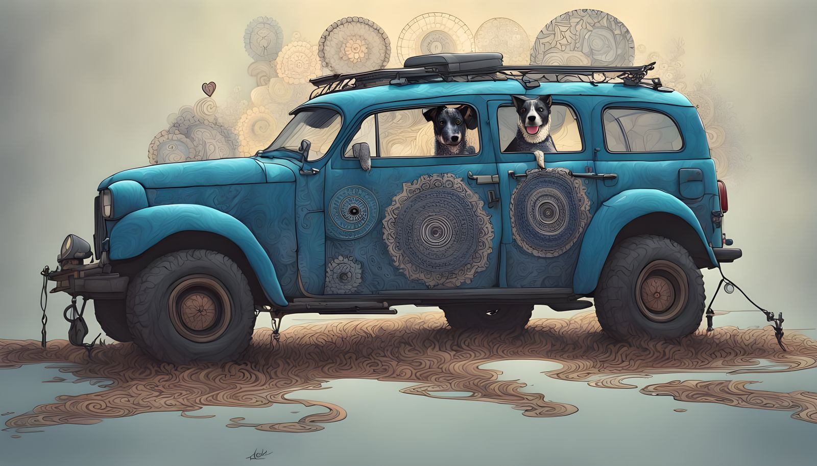 Blue Heeler Embracing Quantum Love in Vibrant Digital Art