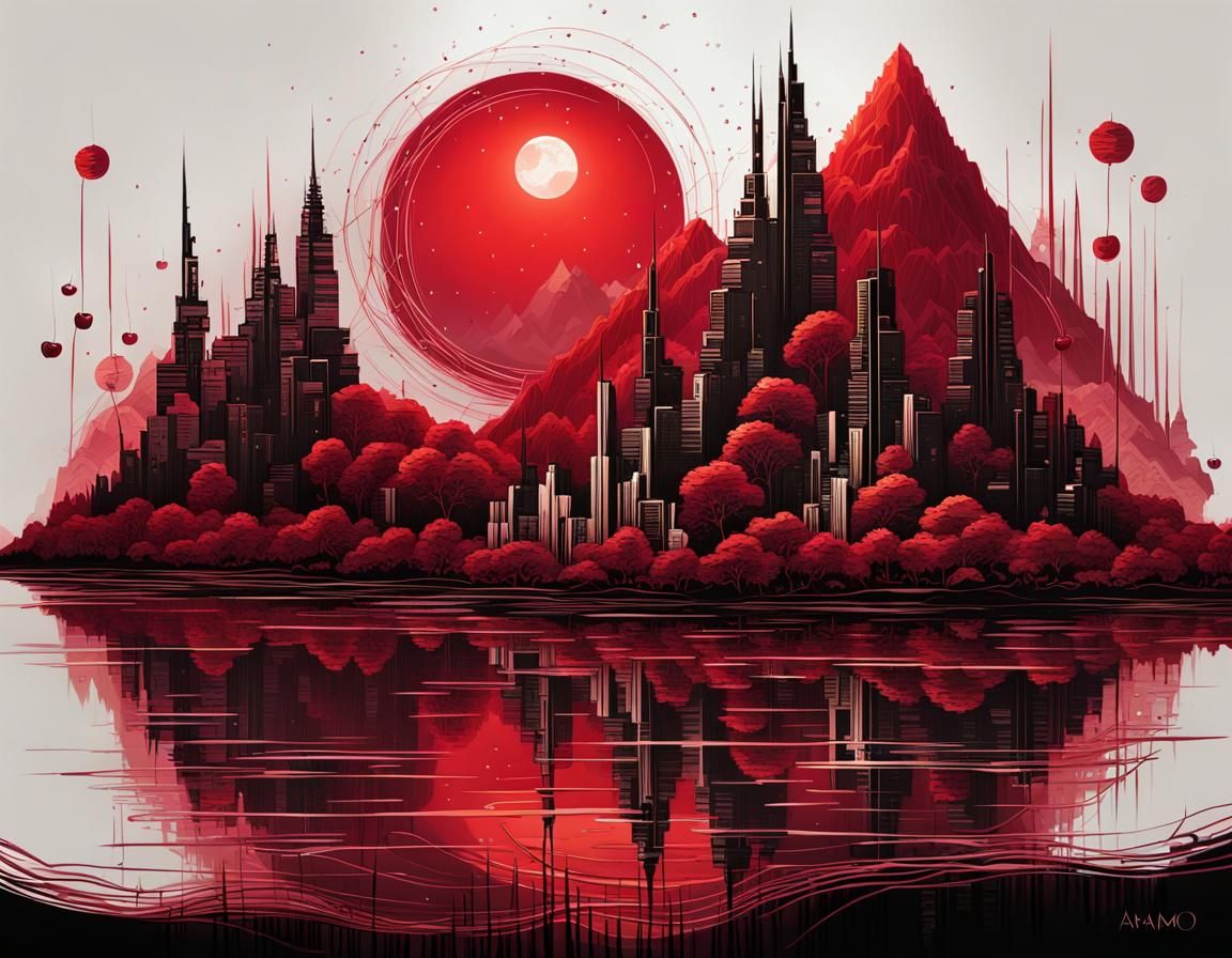 Metalwork Cityscape Sculpture in Dark Fantasy Style