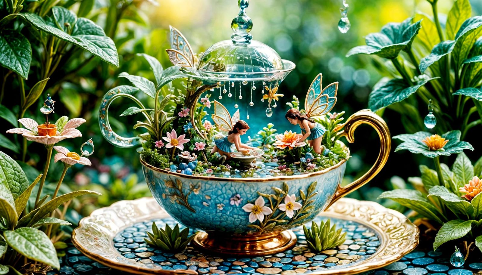 Fairy Tale Scenes in Teacups as Mosaic Mixed Media