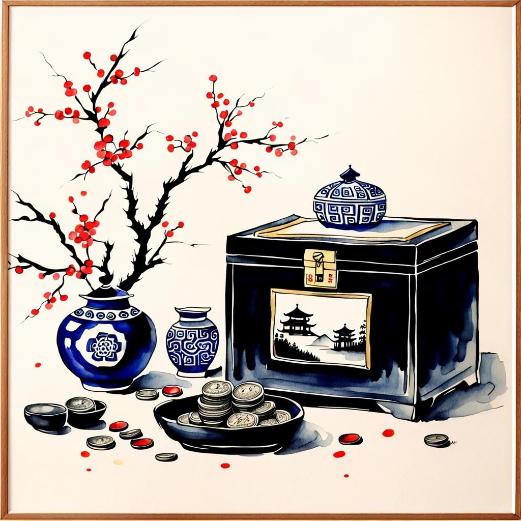 East Asian Still Life with Money Box