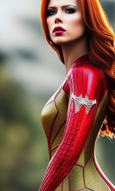 Stunning Spiderwoman with Cobweb Dress, Hyperrealistic Art