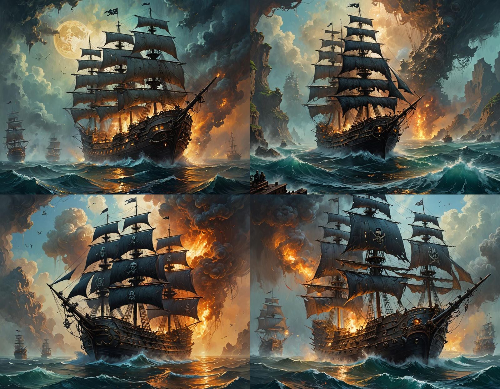 Pirate Ship Emerges from Cosmic Horror Painting