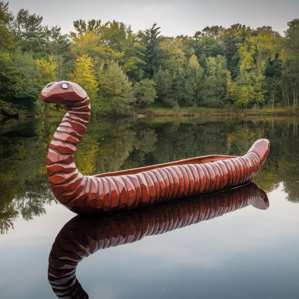 Earthworm Boat: A Whimsical Wooden Carving