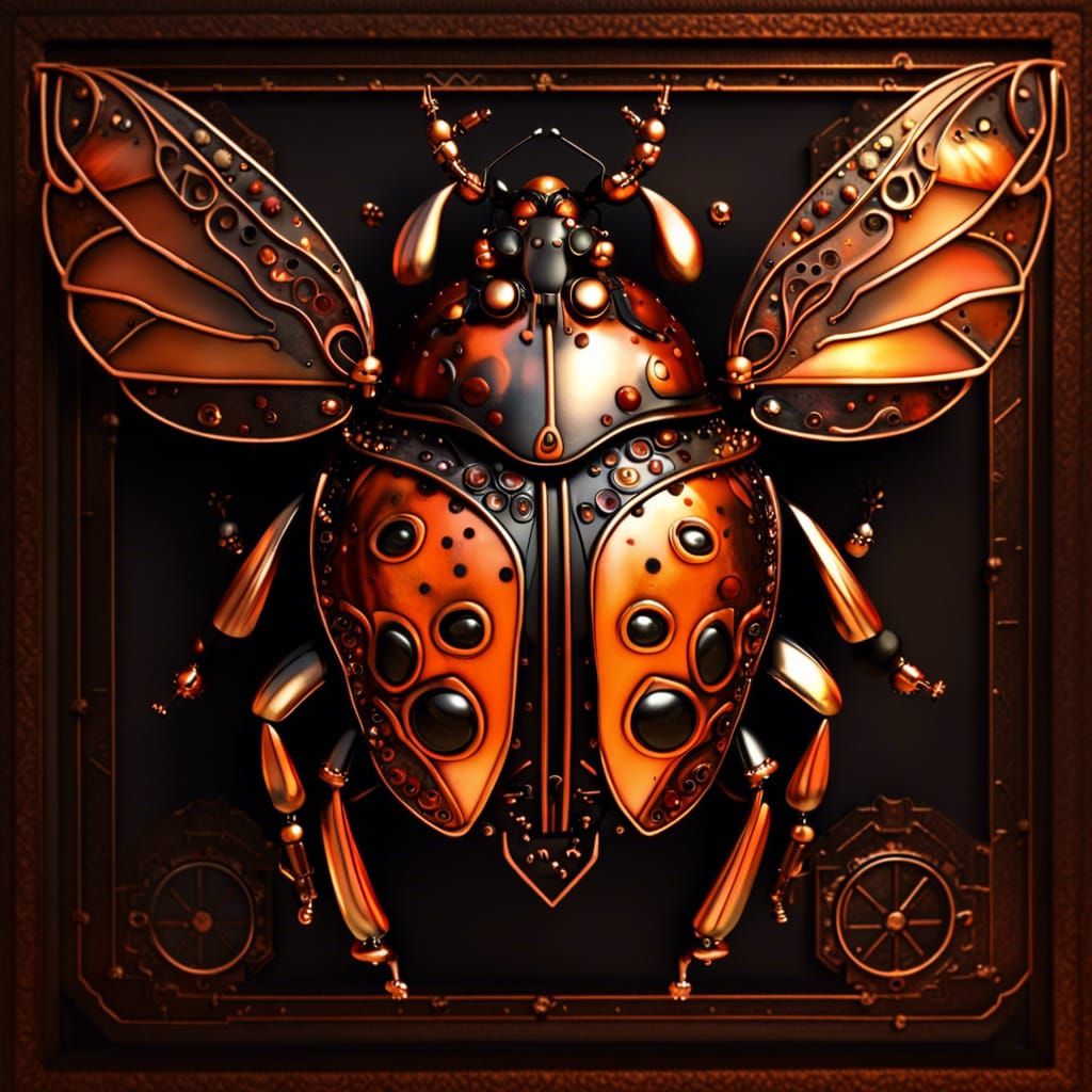 Menacing Clockwork Ladybug in Burning Sci-Fi Setting