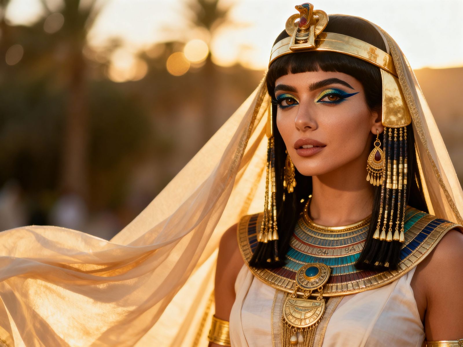 Egyptian Princess with Ornate Jewelry and Striking Makeup