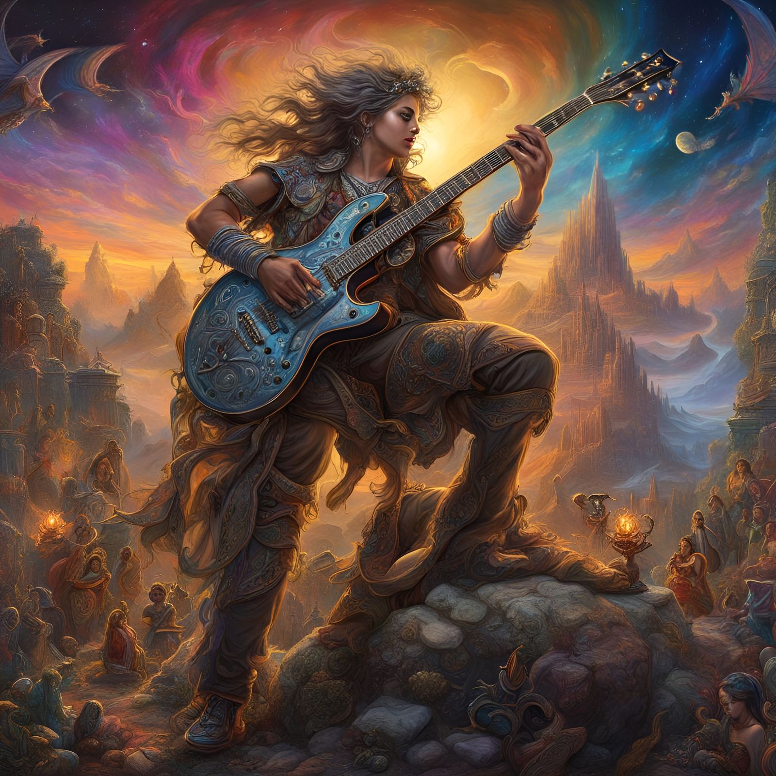 Rock and Roll Star on Stage in Detailed Matte Painting