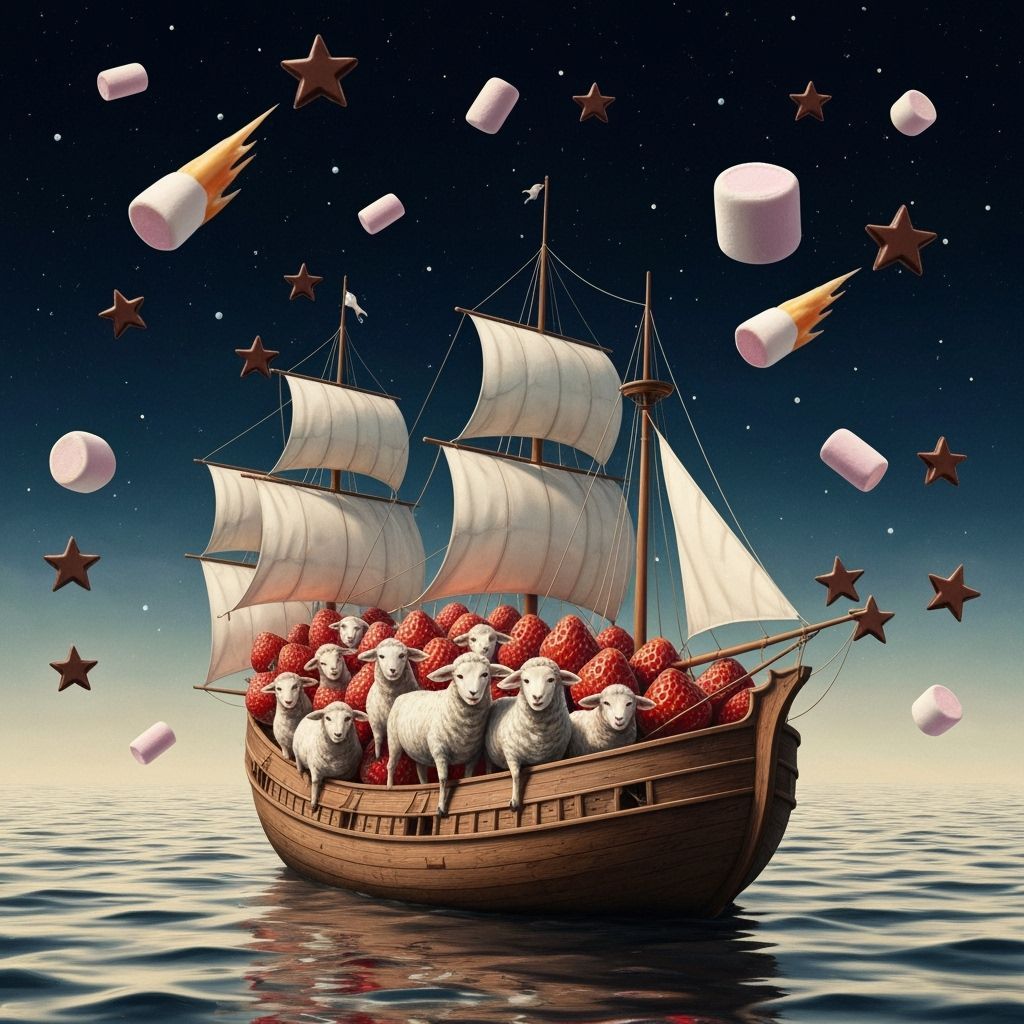 Strawberry Sheep Ship Sails Surreal Vanilla Sky