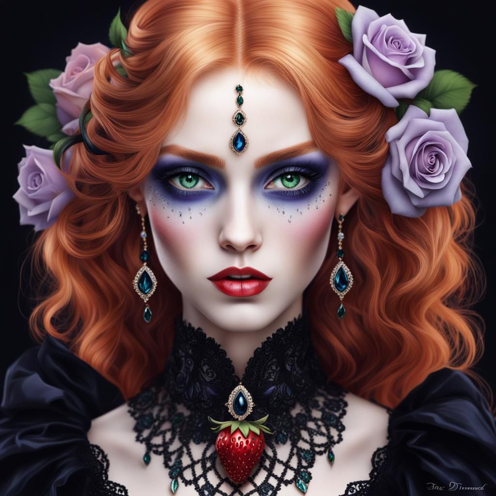 Gothic Beauty: Young Woman with Roses and Diamonds