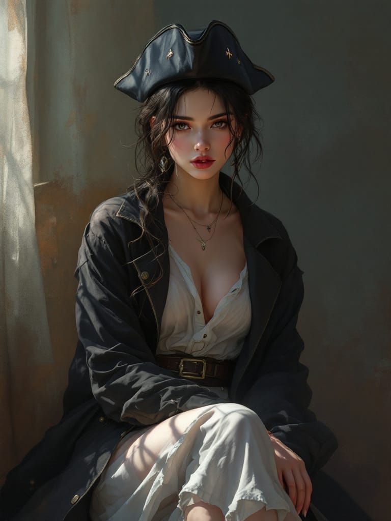 Pirate Woman Portrait in Romantic Anime Style