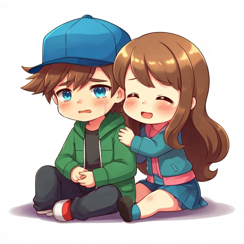 Chibi Pokémon Trainer Comforted by Sister