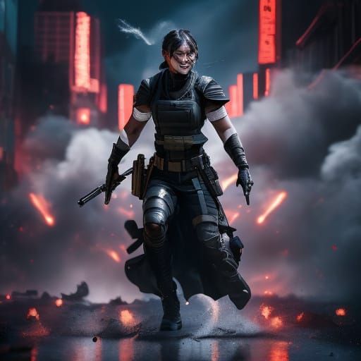 Warrior Woman Fires Shotgun in Cinematic Action Scene