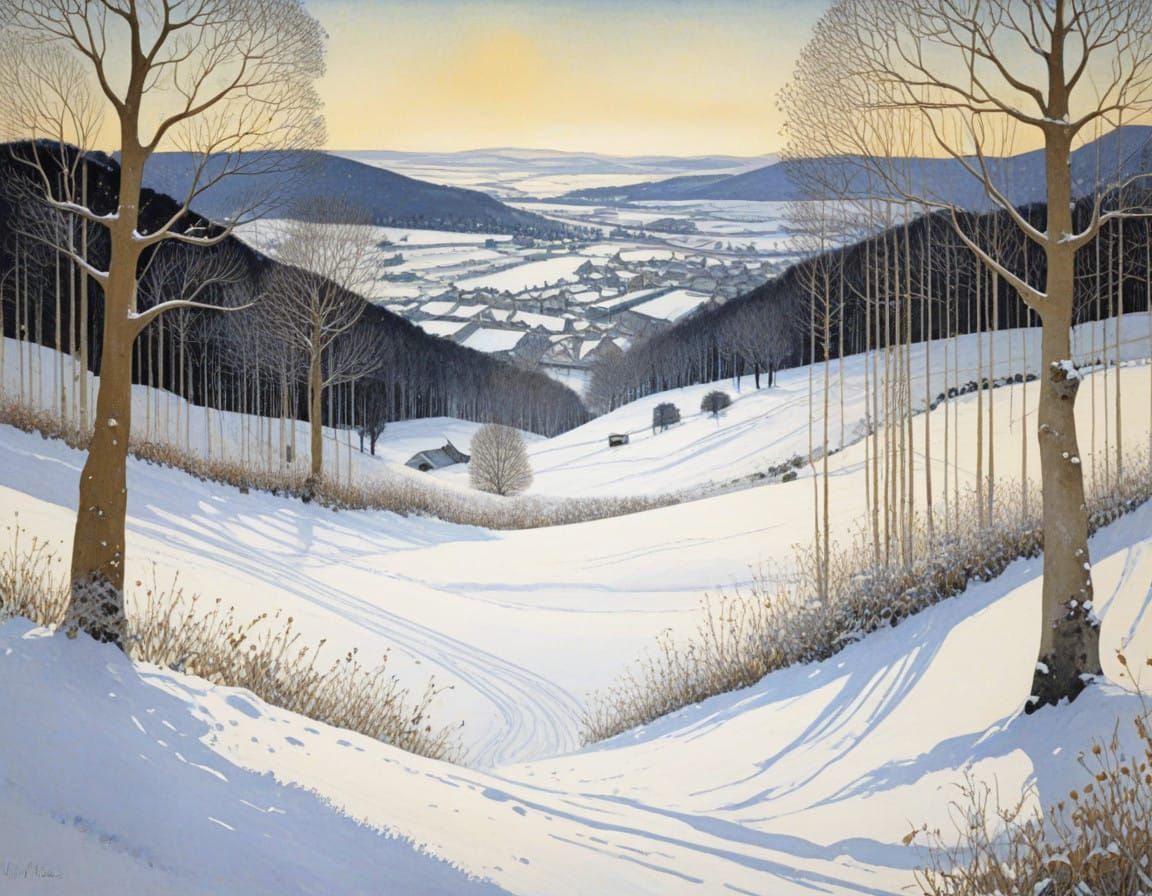 Winter Landscape in Intricate Art Nouveau Style