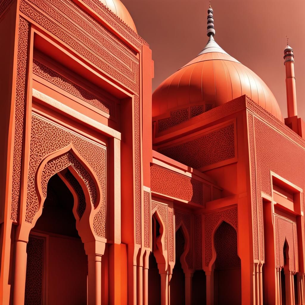 Orange and Red Mosque at an Angle