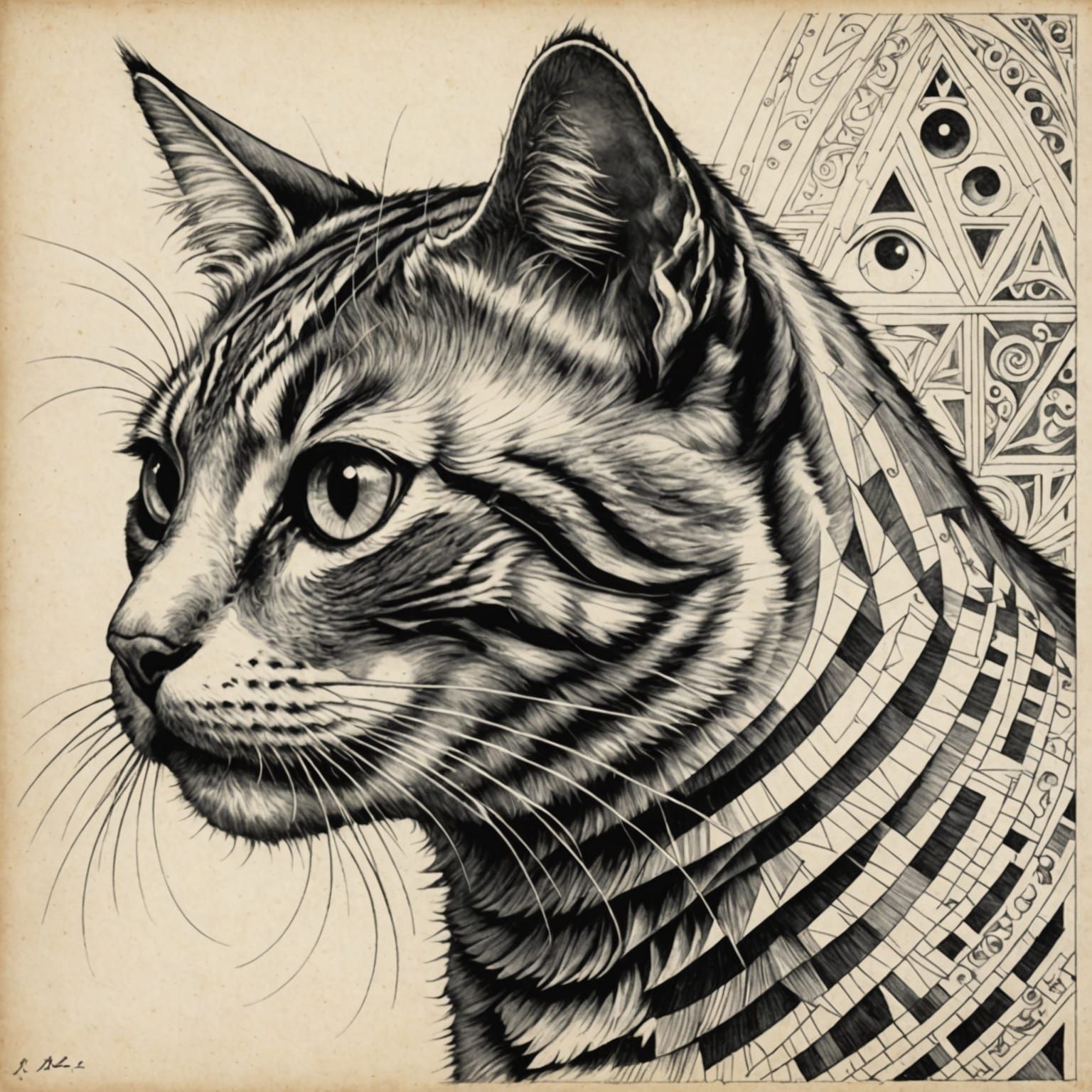 Surreal Pencil Sketch in Art Nouveau Style