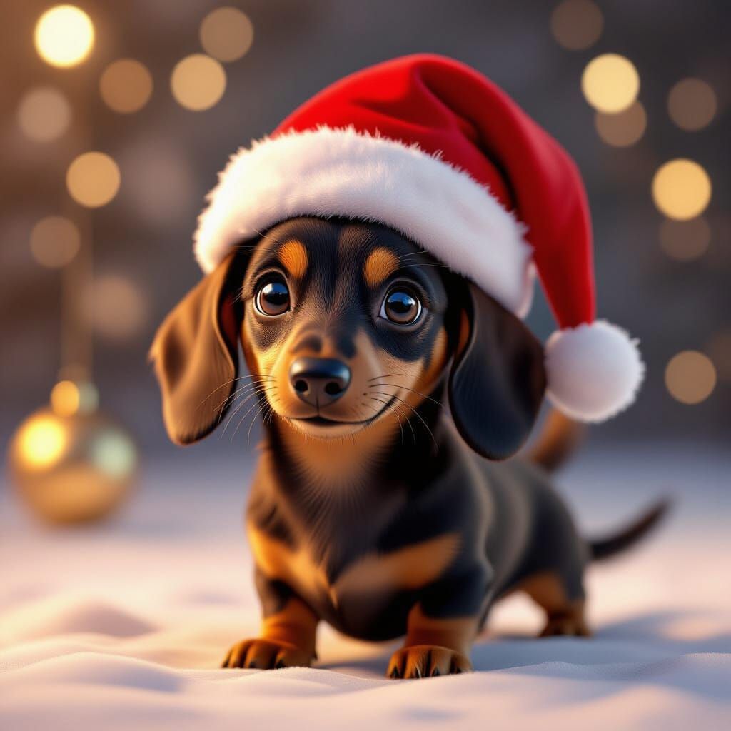 Adorable Dachshund in Santa Hat: 3D Christmas Render