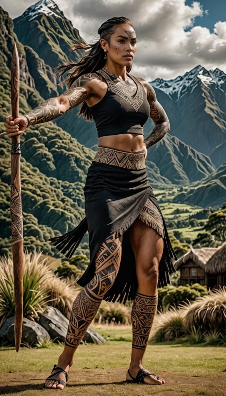 image of a young Maori Haka dancer in a powerful stance