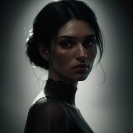 Hyperrealistic Portrait of Rosana in Moody Lighting