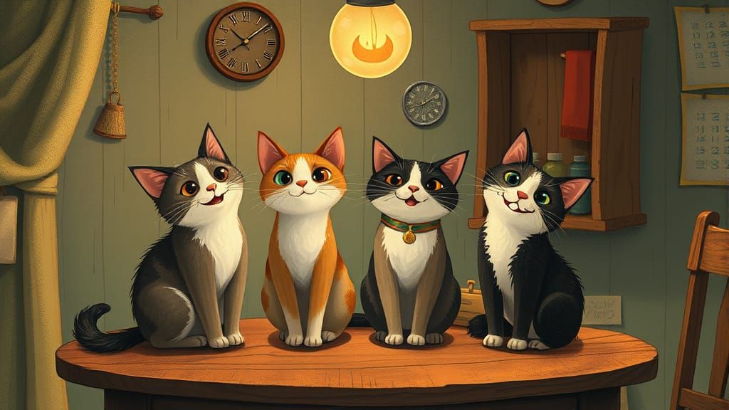 Whimsical Cats in a Dreamlike Setting