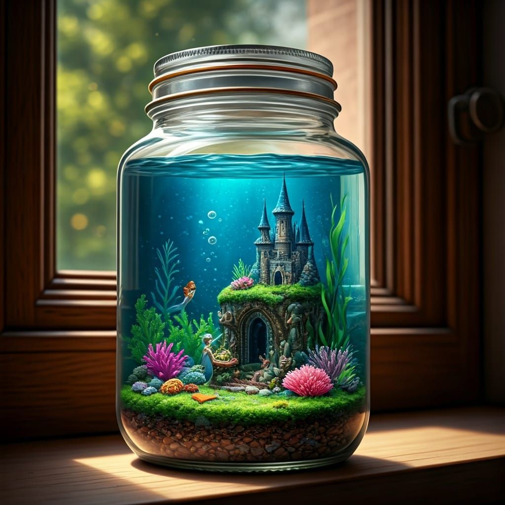 Underwater Kingdom in a Jar, Stained Glass Art