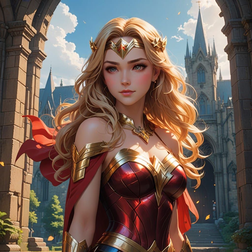 Warm Wonder Woman in Ancient Castle, Inviting Quest in Vibra...