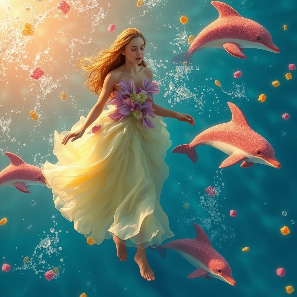 Dreamlike Soda Sea with Candy Dolphins
