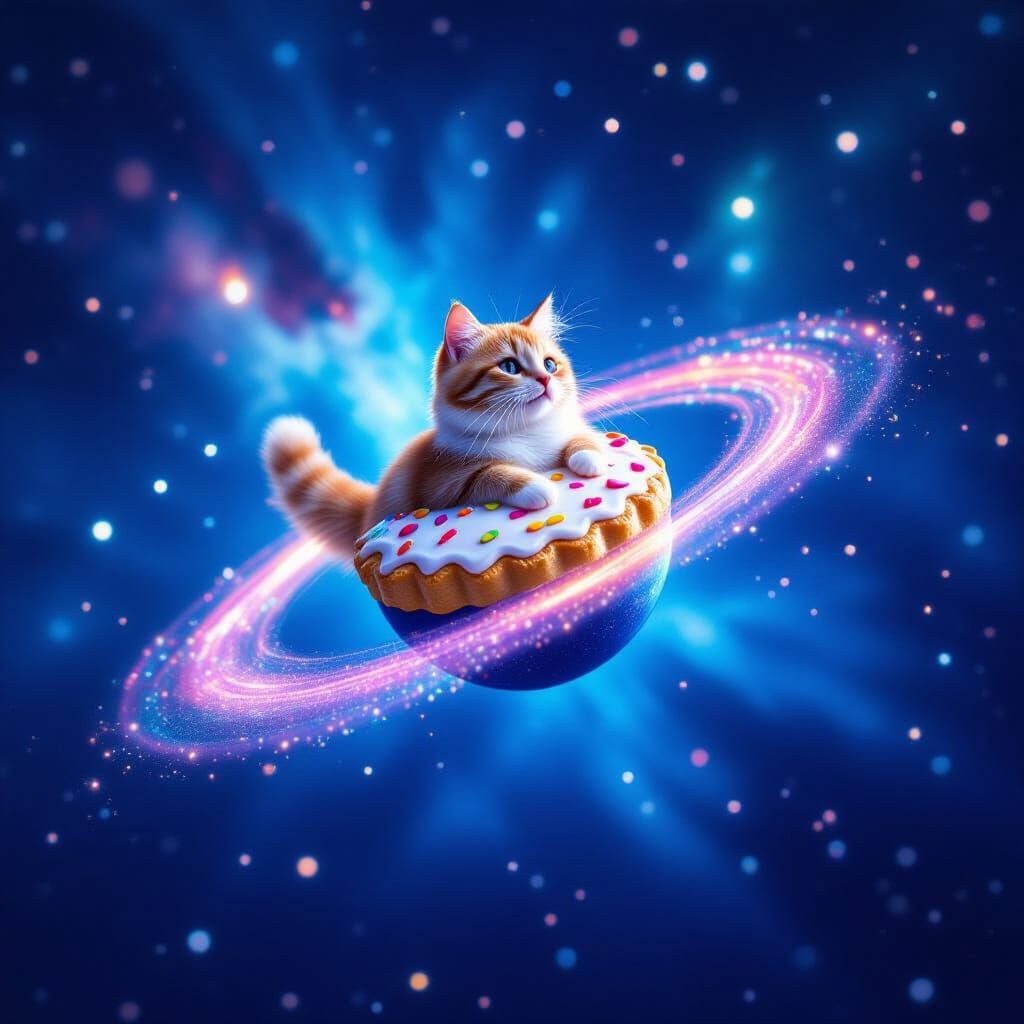 Cat with Pop-Tart Body Orbits Planet in Nebula Light