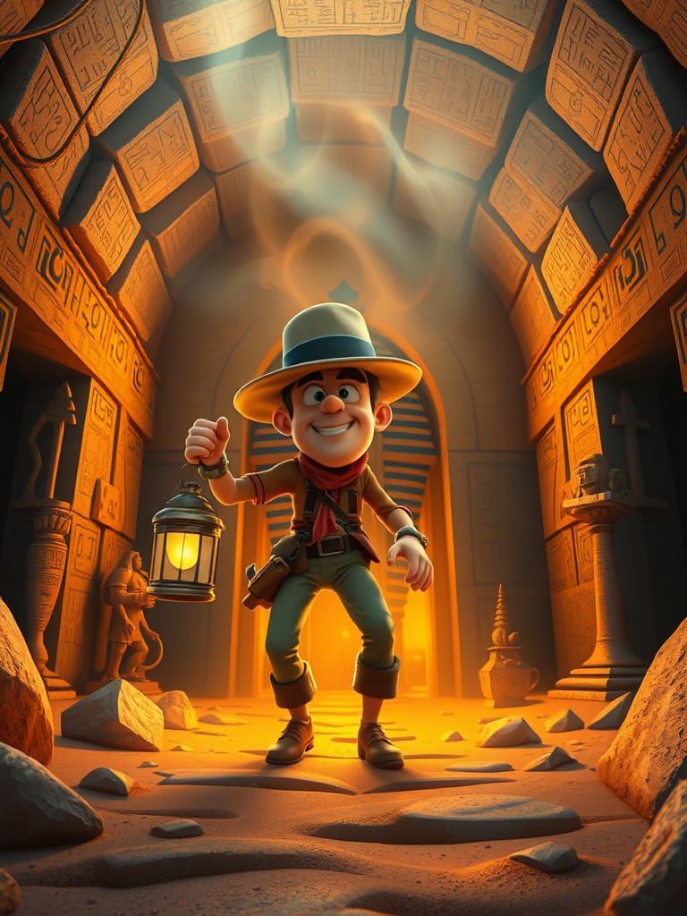 Mysterious Pharaoh's Tomb Adventure in Whimsical Cartoon Sty...