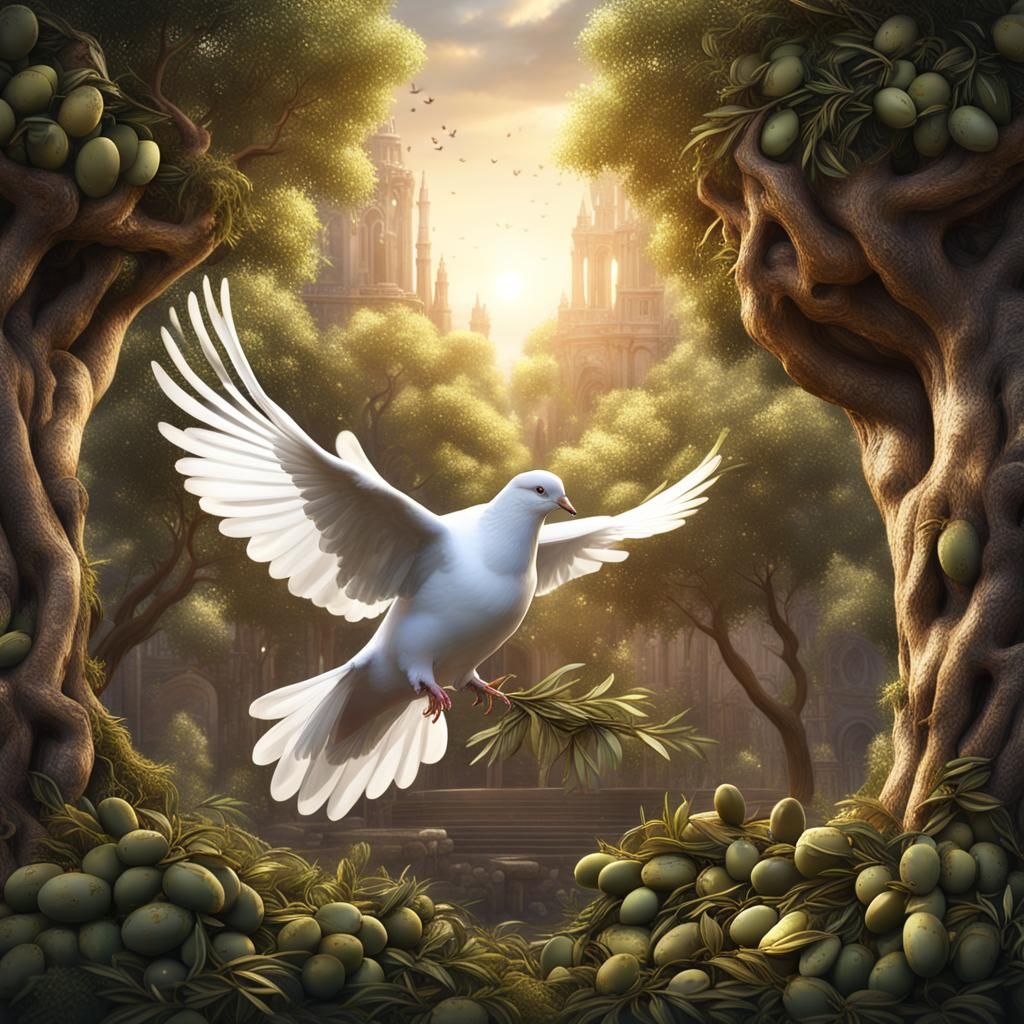 Dove, Justice Balance, and Tree of Life: Fantasy Art