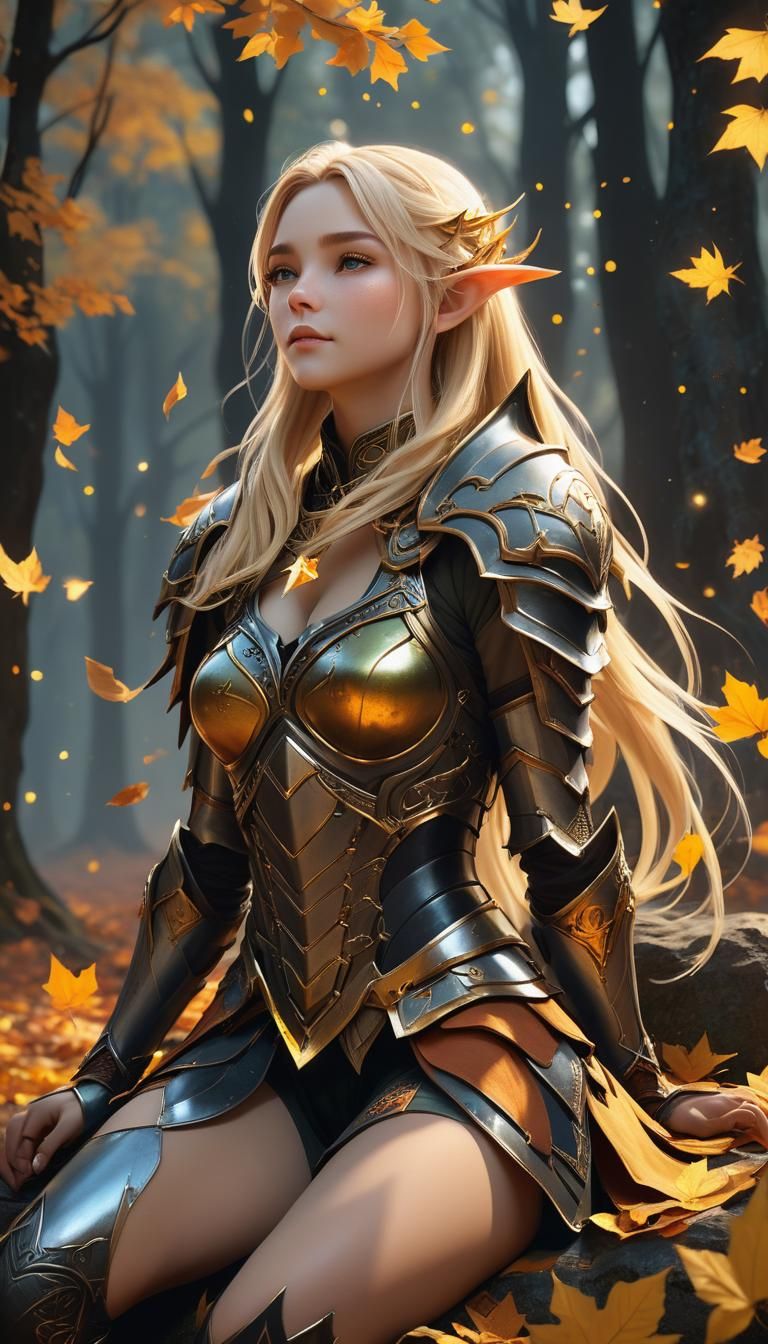 Vibrant Elven Goddess in Autumn Forest