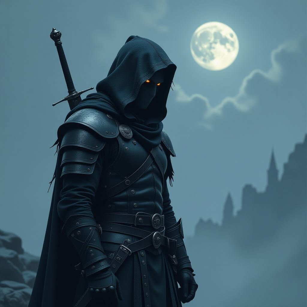 Brooding Dark Knight Vigil in Eerie Moonlight