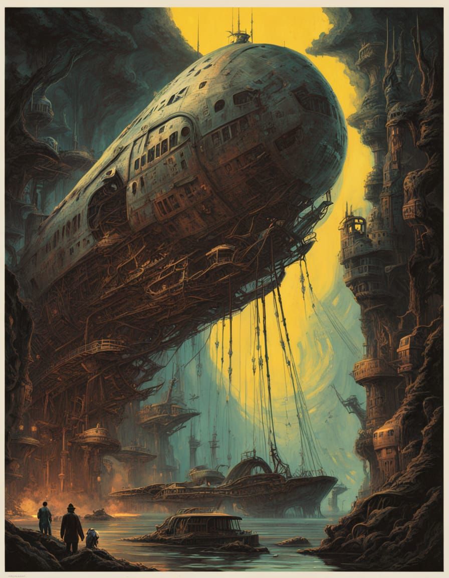 Giant Derelict Airship in Nebula Pulp Sci-Fi Art