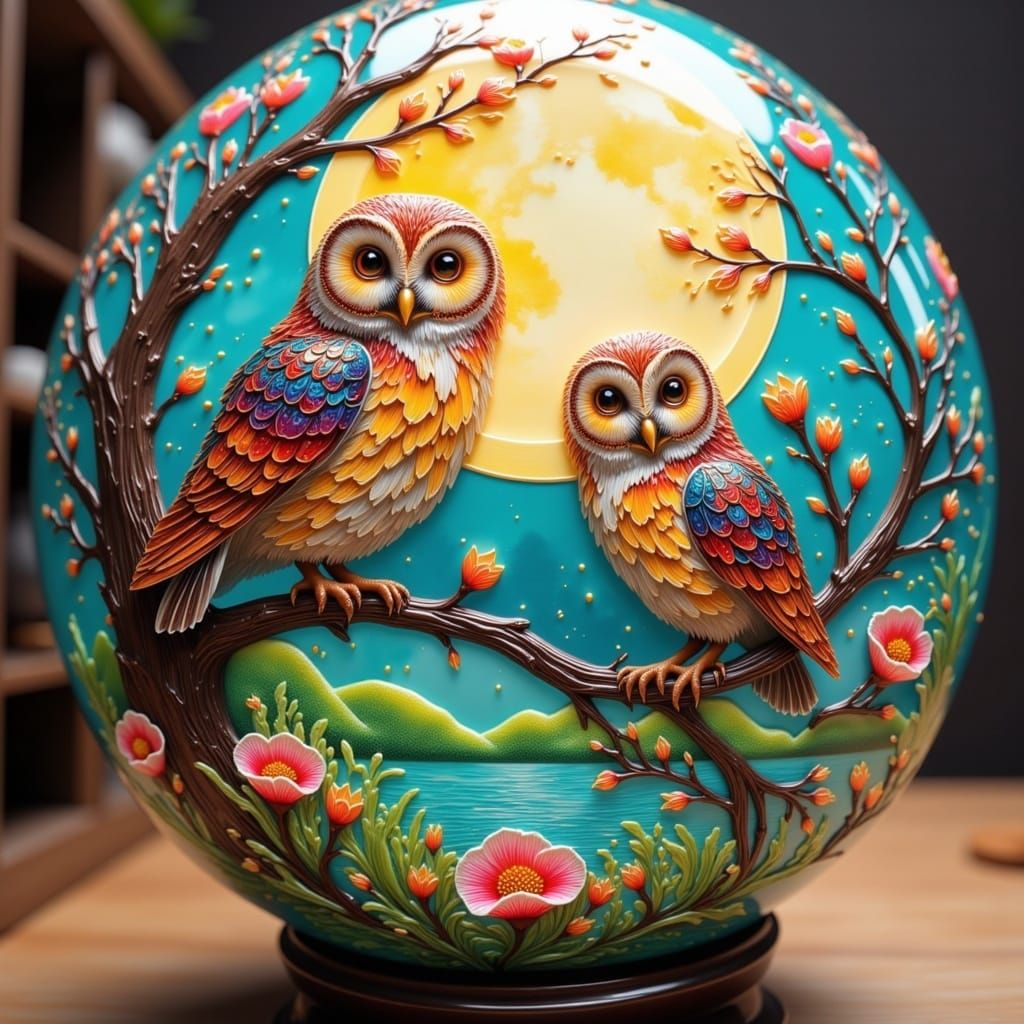 <lora:Vitral:1.0> A beautiful two owl on.......