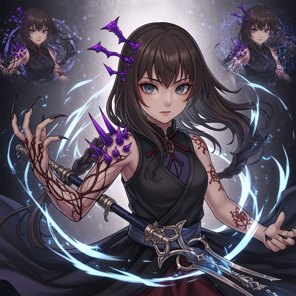 Dark-Haired Girl with Abyssal Details in Renaissance Style