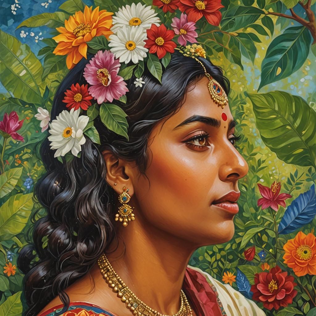 Serene Hindu Girl in Dreamy Portraiture Style