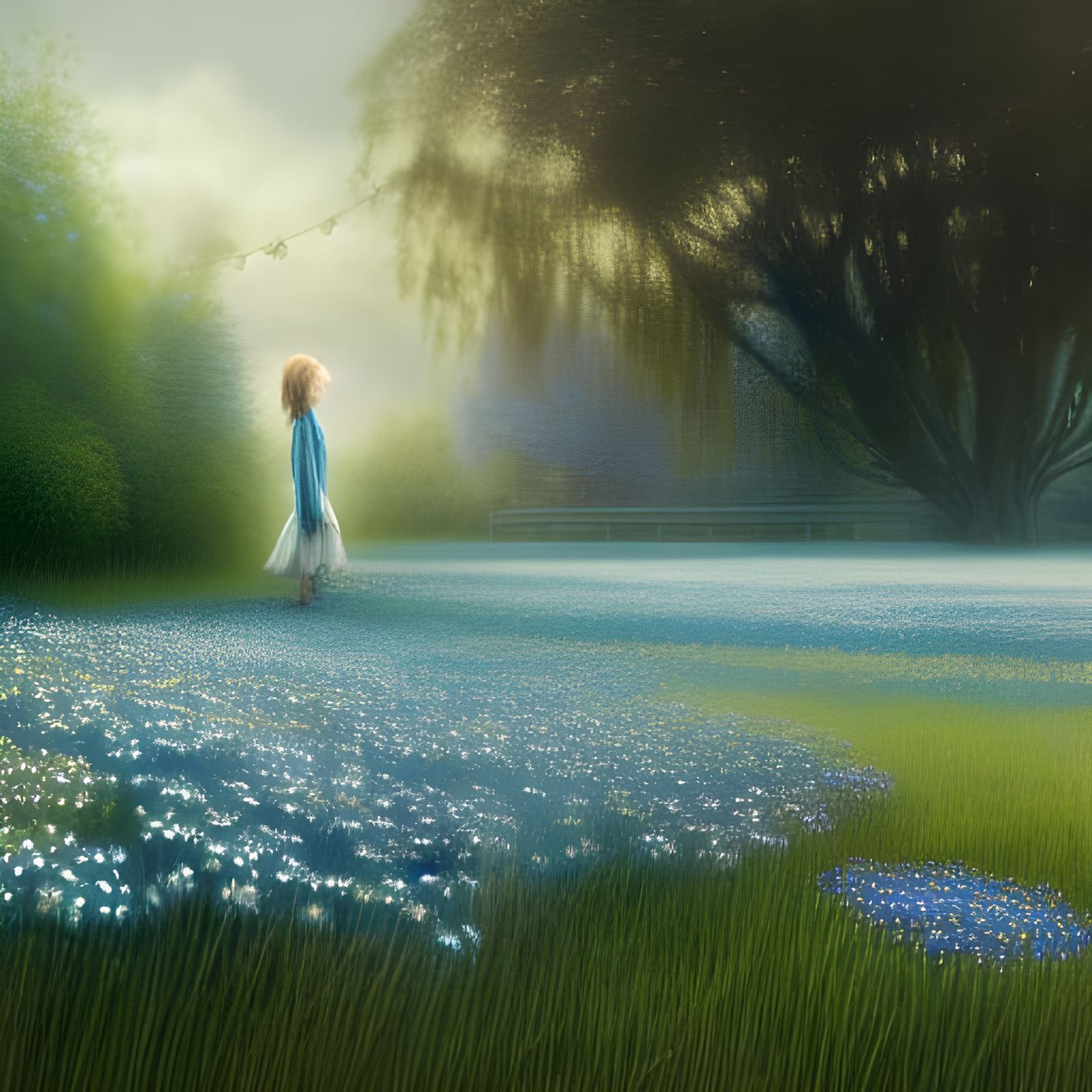 Magical Forget-Me-Nots and Dandelions Digital Illustration