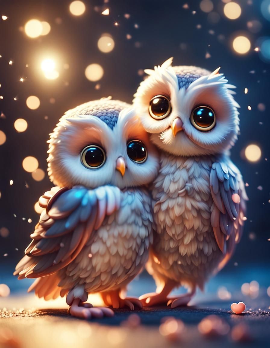Owl Hugging Cute Mouse in Heaven Light