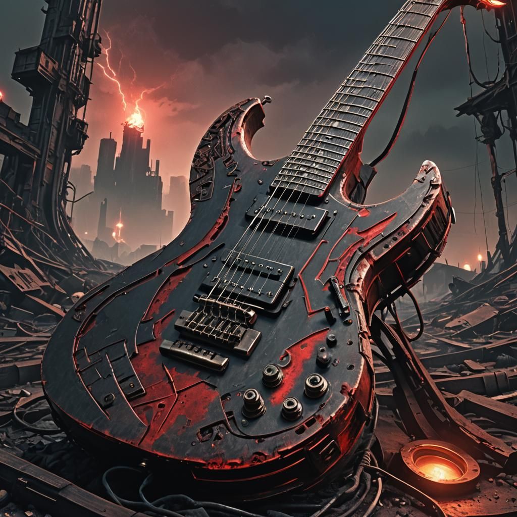 Cyberpunk Guitar in Post-Apocalyptic Wasteland