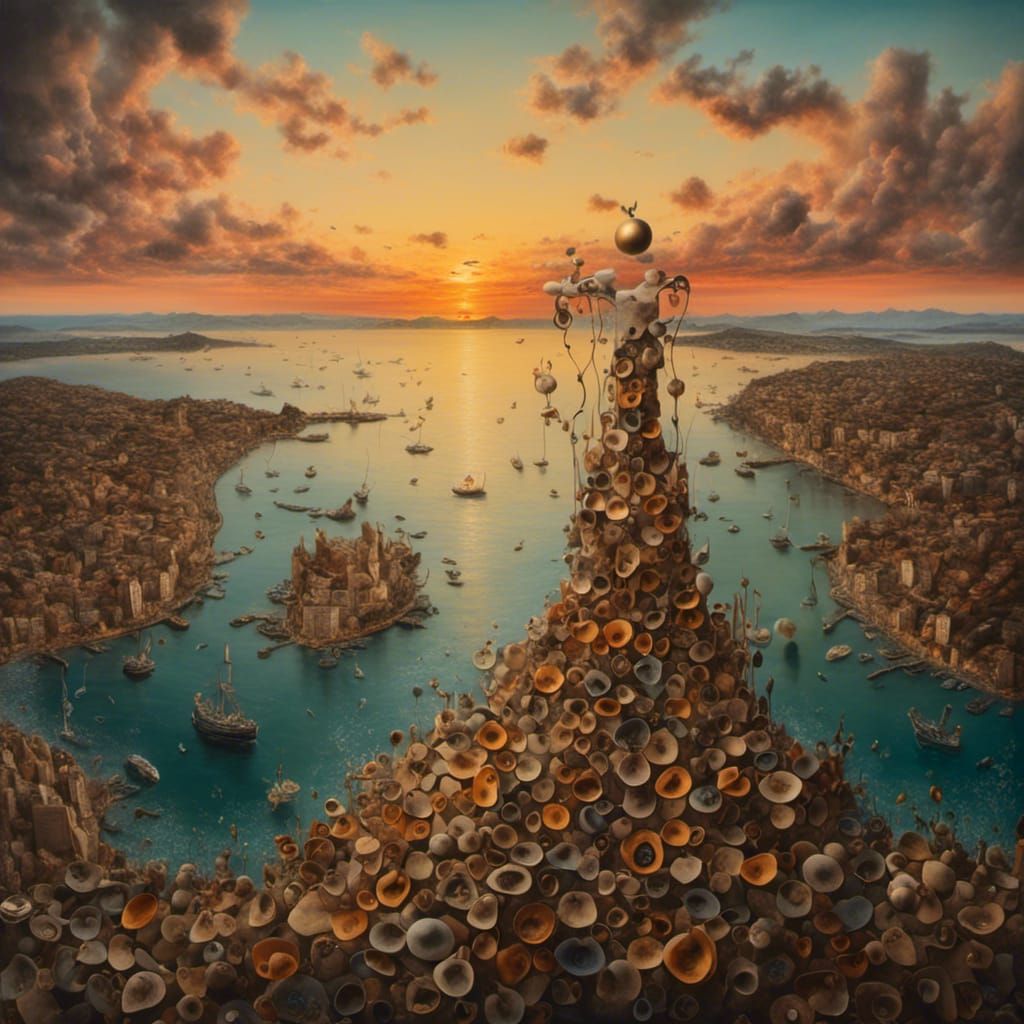 Surreal Sunset Over Bay in Oil on Canvas