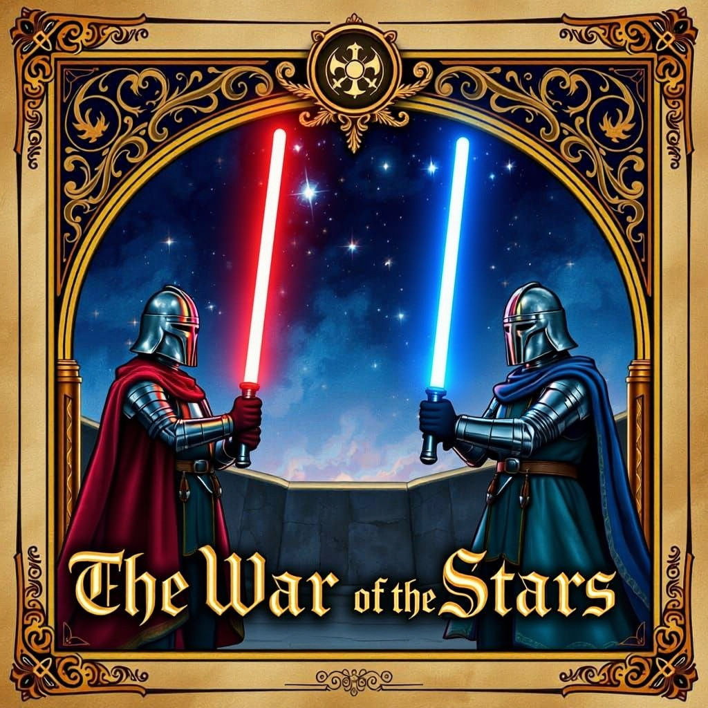 Knights Duel with Lightsabers in Medieval Manuscript Style