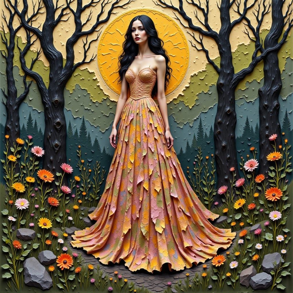 Elegant Woman in Serene Landscape, Art Nouveau Style