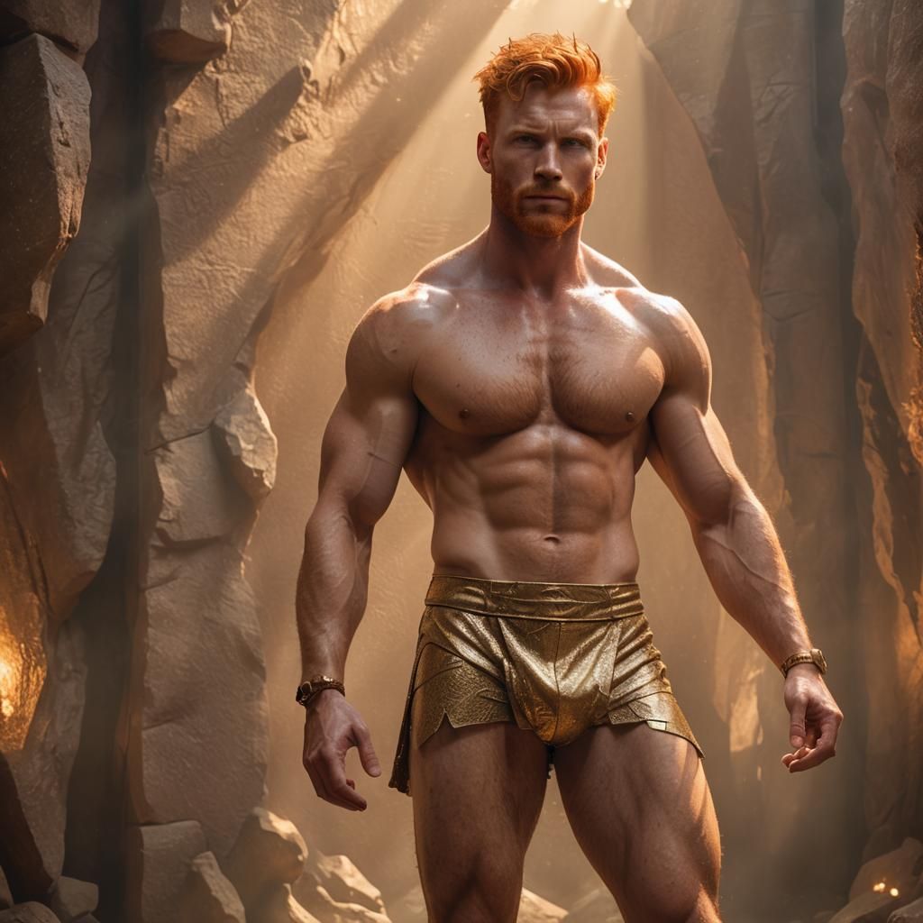 Redhead Male Model in Translucent Loincloth, 3D Render