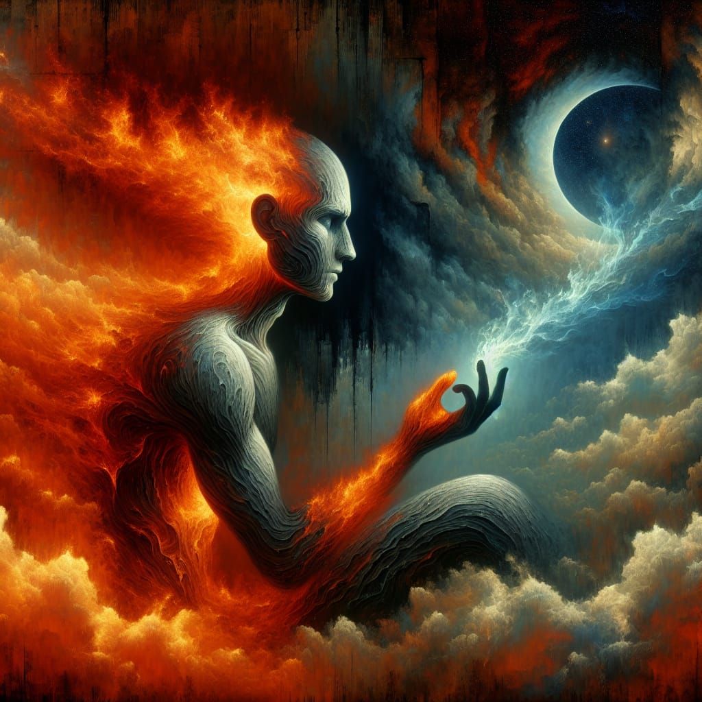 Human Condition: Consumed by Flame in Matte Painting Style