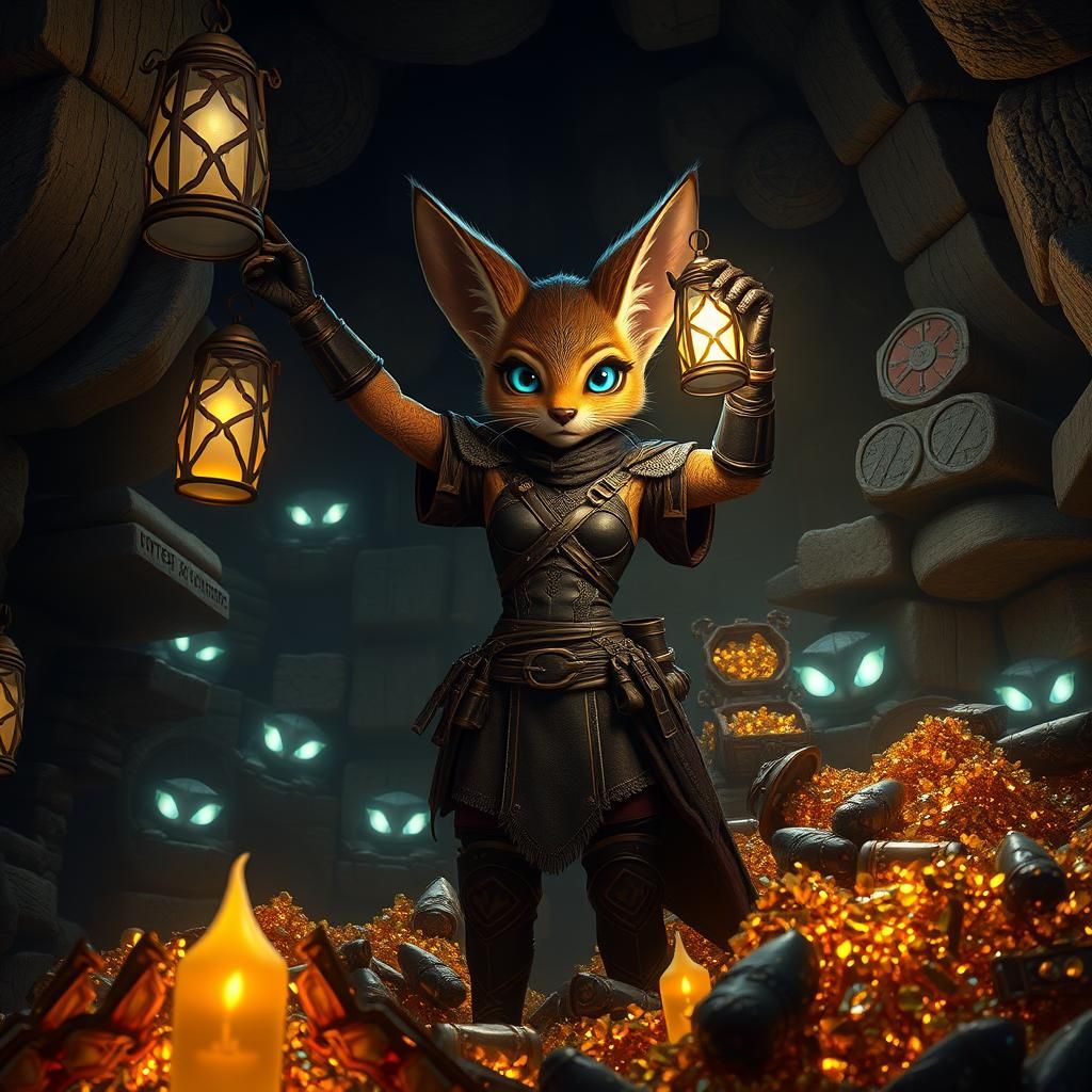 Tabaxi Treasure Hunter in a Glittering Chamber