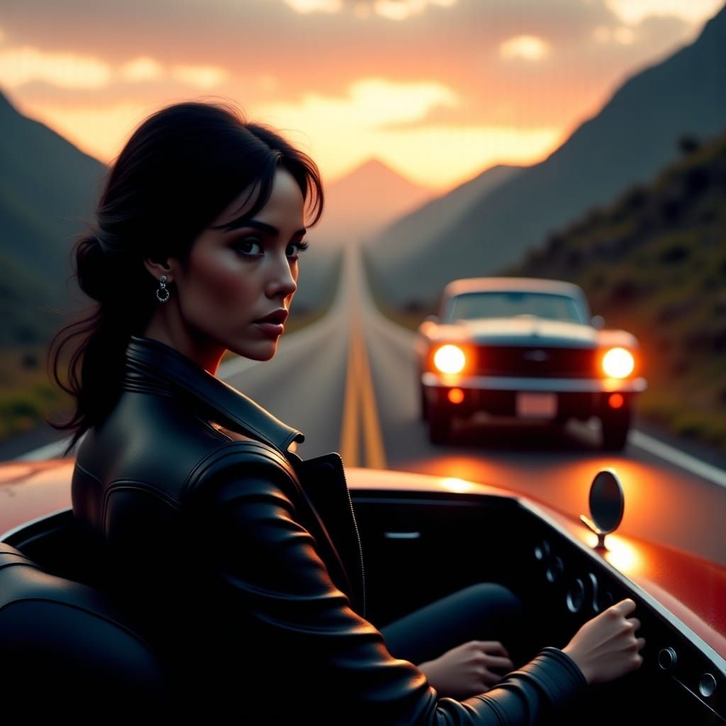 <lora:Black Fantasy:1.0>objects in the rear view mirror may ...