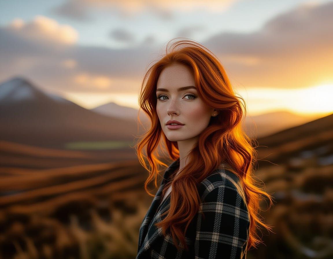 Redhead Scottish Woman in Golden Hour Highland Light