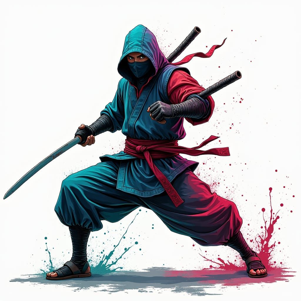 Dynamic Ninja Warrior in Manga Style